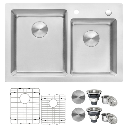 RUVATI 33"x22" Drop-in Topmount Kitchen Sink 16 Gauge SS 60/40 Double Bowl RVM5166